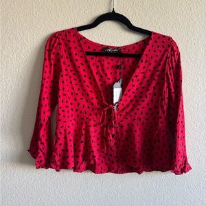 NWT Motel Rocks Vinequa Top in Mini Diana Dot Red